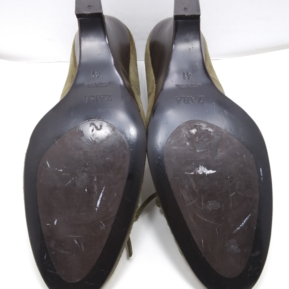 ZARA Olive Suede Curved Wedges Front Bow Detail EUC - Picture 8 of 8
